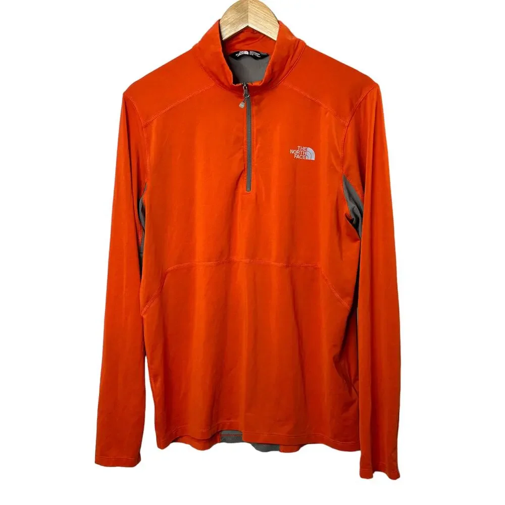 The North Face Orange & Gray Long Sleeve 1/4 Zip Pullover Shirt Men's Medium